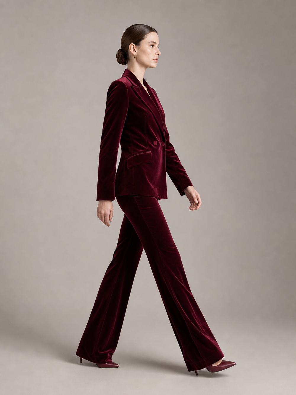 Lucia Wine-Burgundy Velvet-Look Suit Set – side view