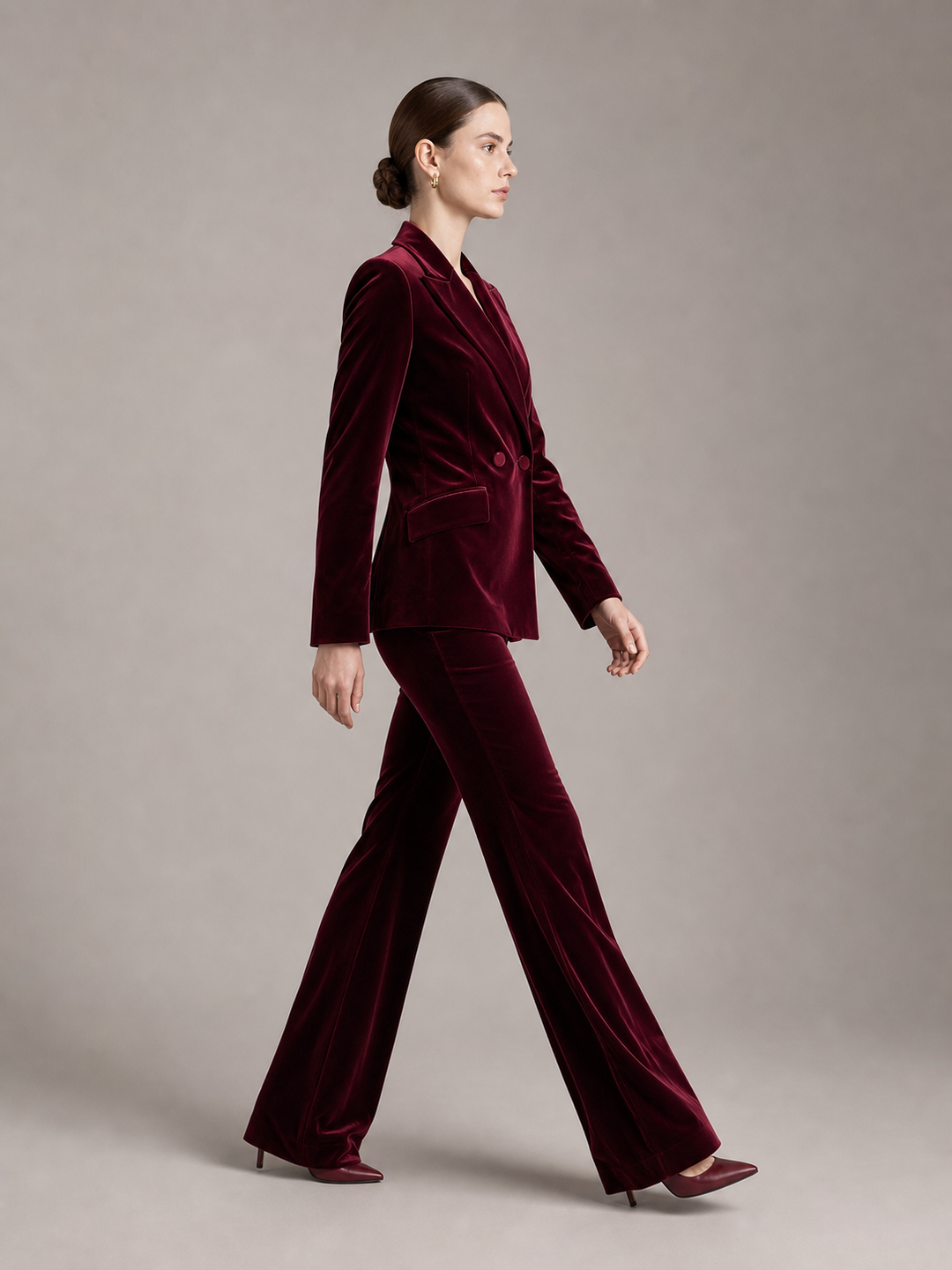 Lucia Wine-Burgundy Velvet-Look Suit Set – side view