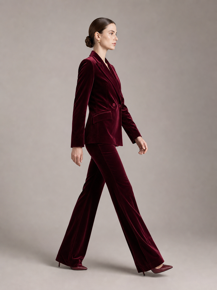 Lucia Wine-Burgundy Velvet-Look Suit Set – side view