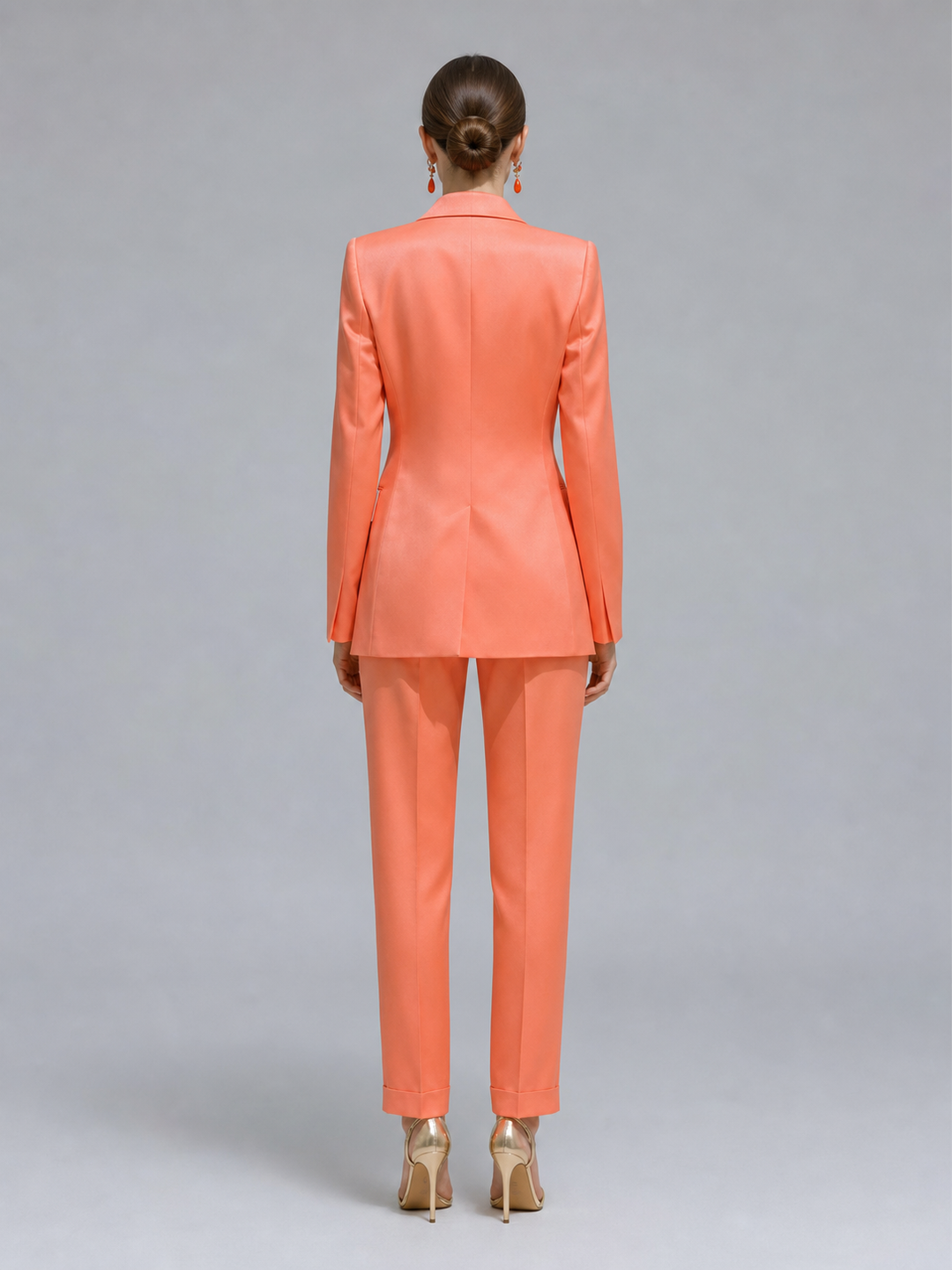Celine Coral-Orange Tailored Suit Set – back view