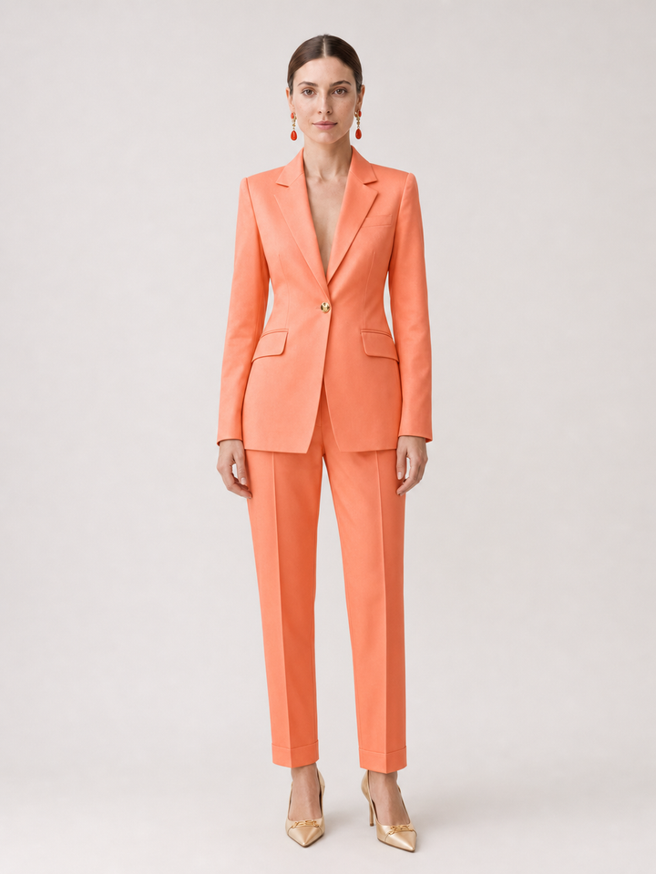 Celine Coral-Orange Tailored Suit Set – front view