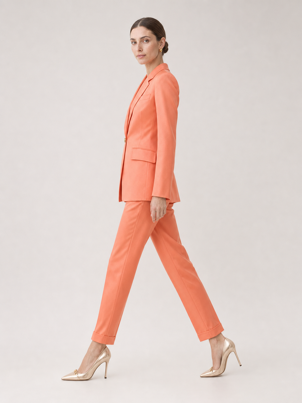 Celine Coral-Orange Tailored Suit Set – side view
