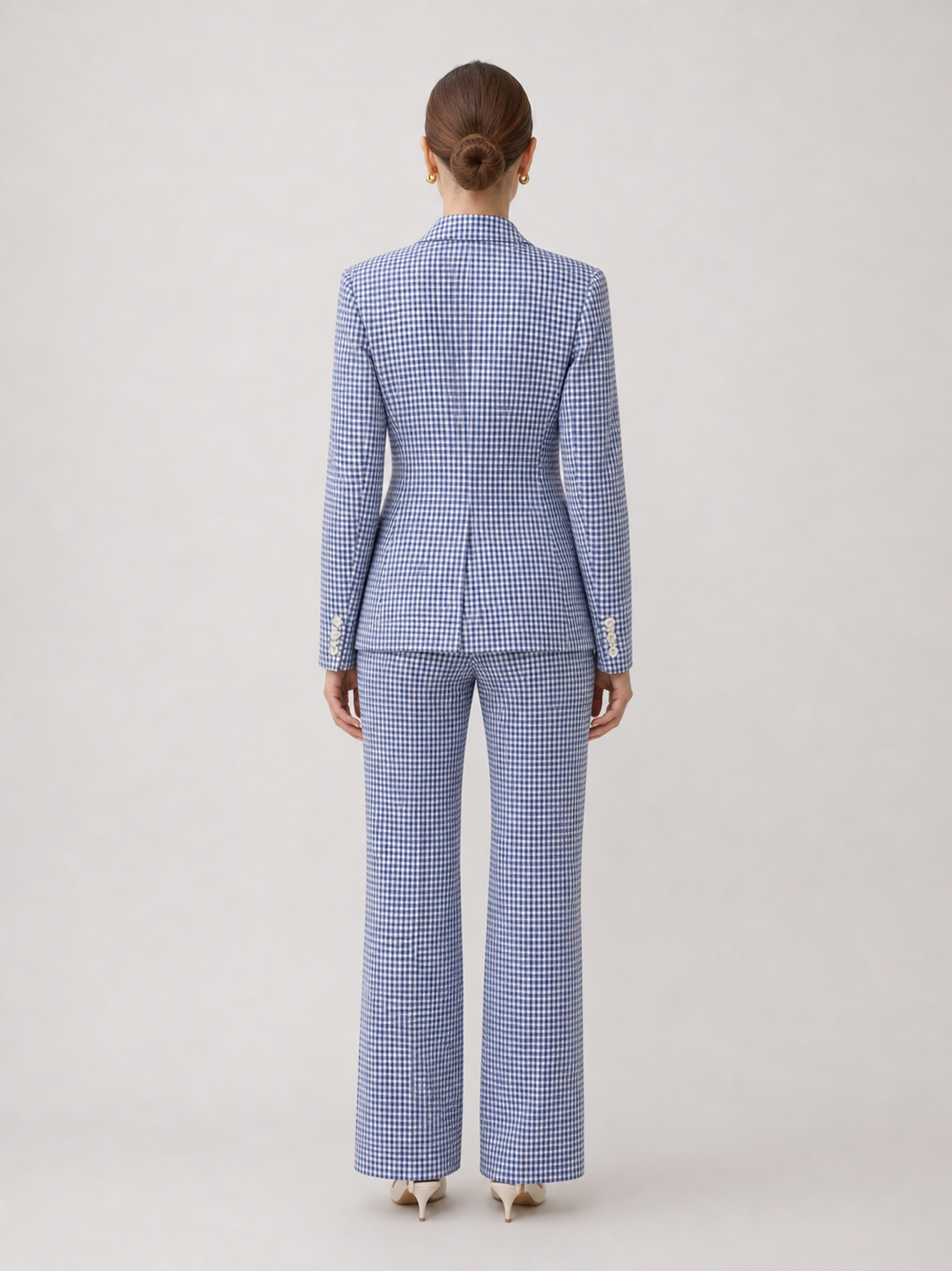 Adeline Periwinkle Double-Breasted Wide-Leg Suit Set – back view