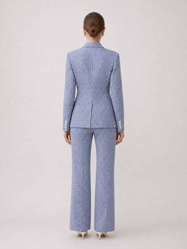 Adeline Periwinkle Double-Breasted Wide-Leg Suit Set – back view