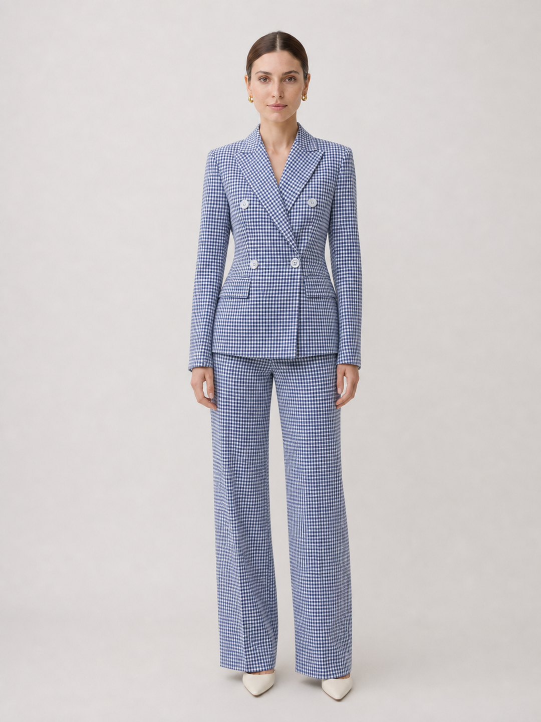 Adeline Periwinkle Double-Breasted Wide-Leg Suit Set – front view
