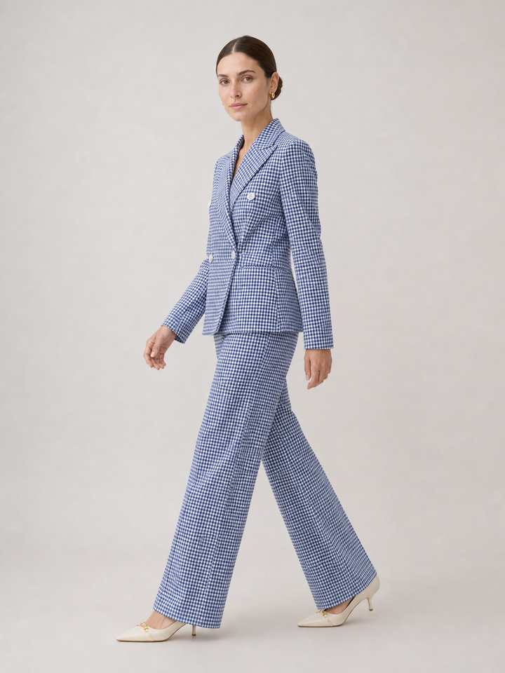 Adeline Periwinkle Double-Breasted Wide-Leg Suit Set – side view