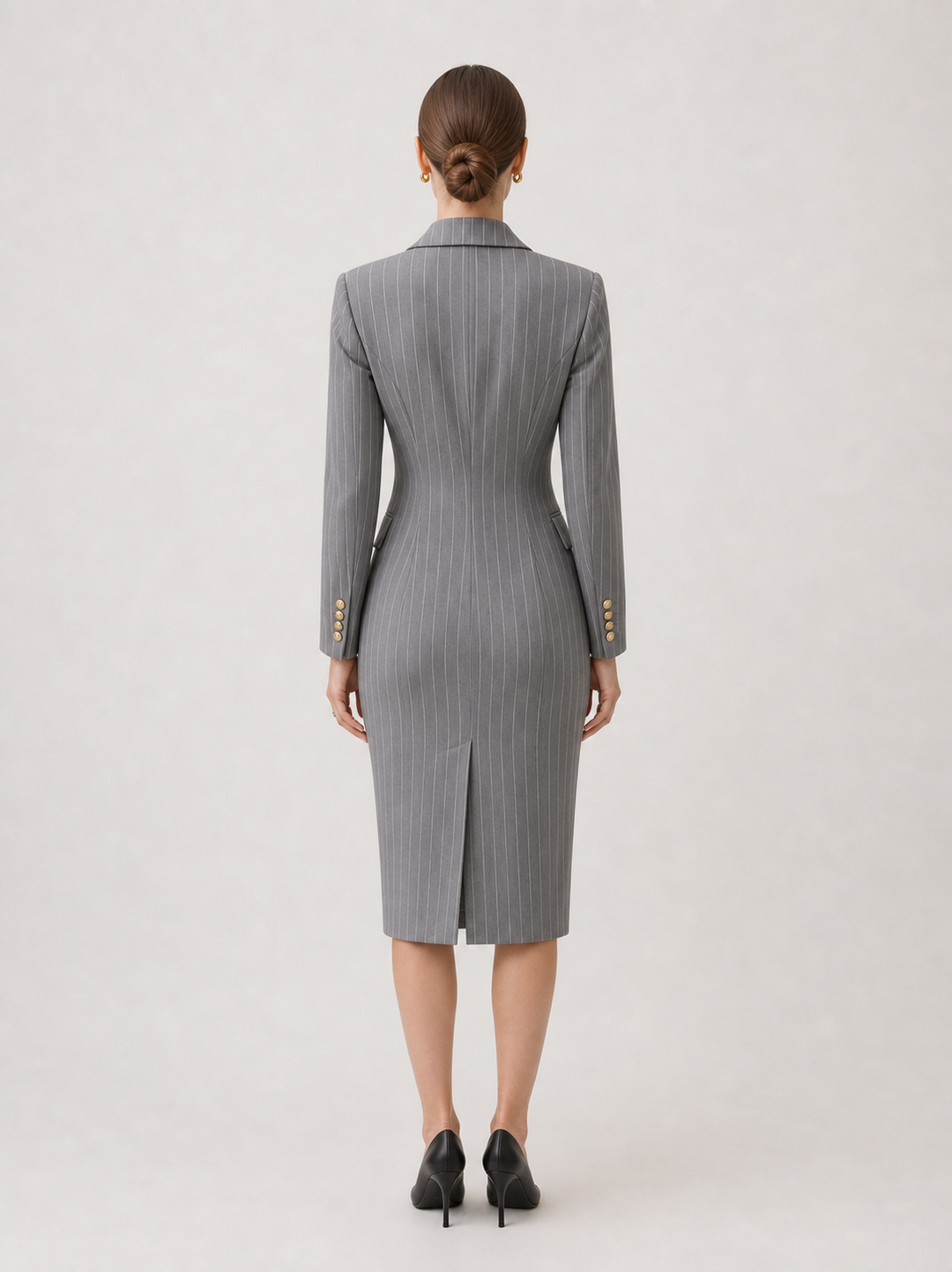 Helena Charcoal Double-Breasted Skirt Suit Set – back view