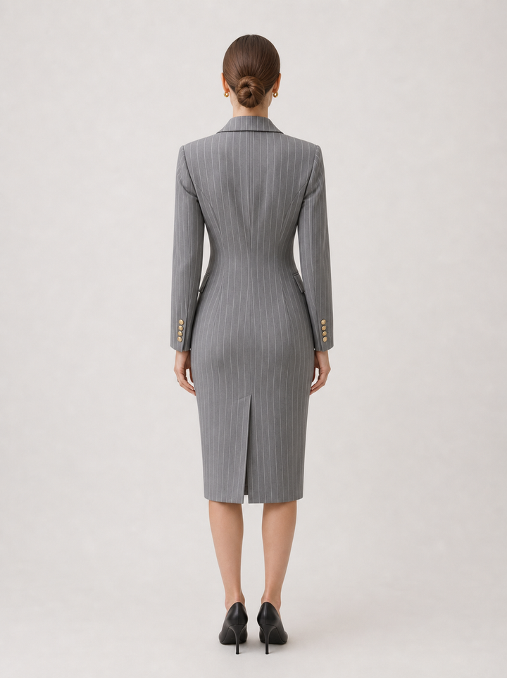 Helena Charcoal Double-Breasted Skirt Suit Set – back view