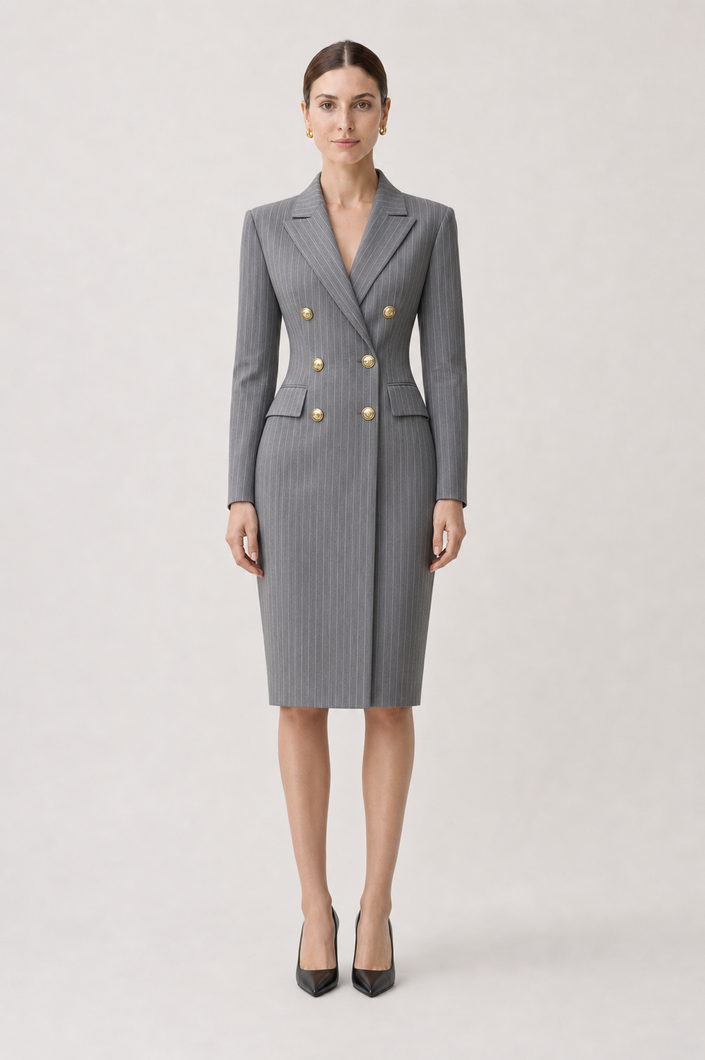 Helena Charcoal Double-Breasted Skirt Suit Set – front view