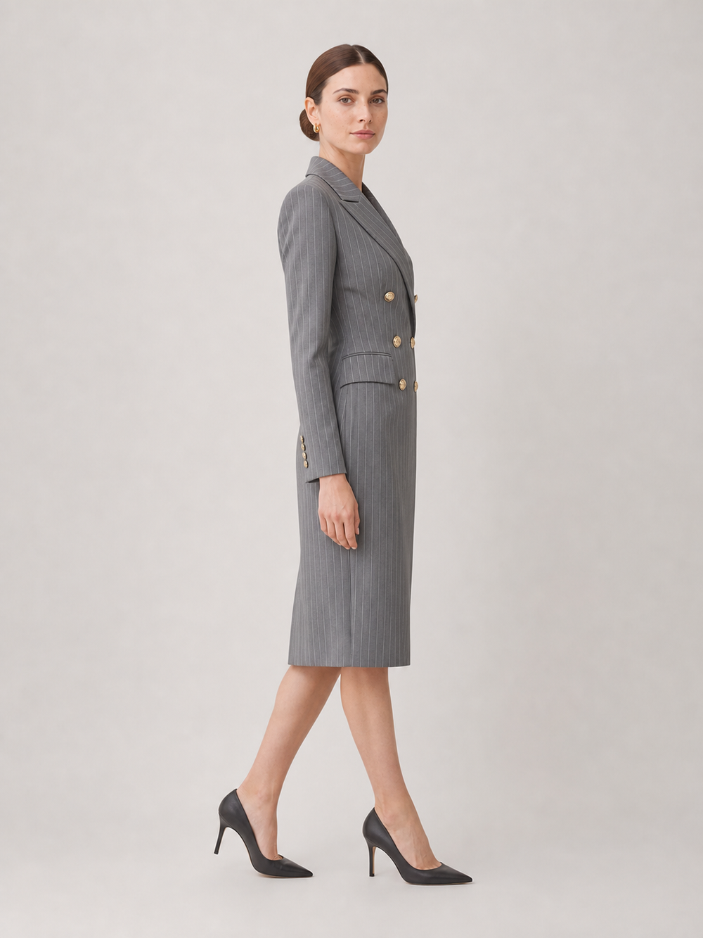 Helena Charcoal Double-Breasted Skirt Suit Set – side view