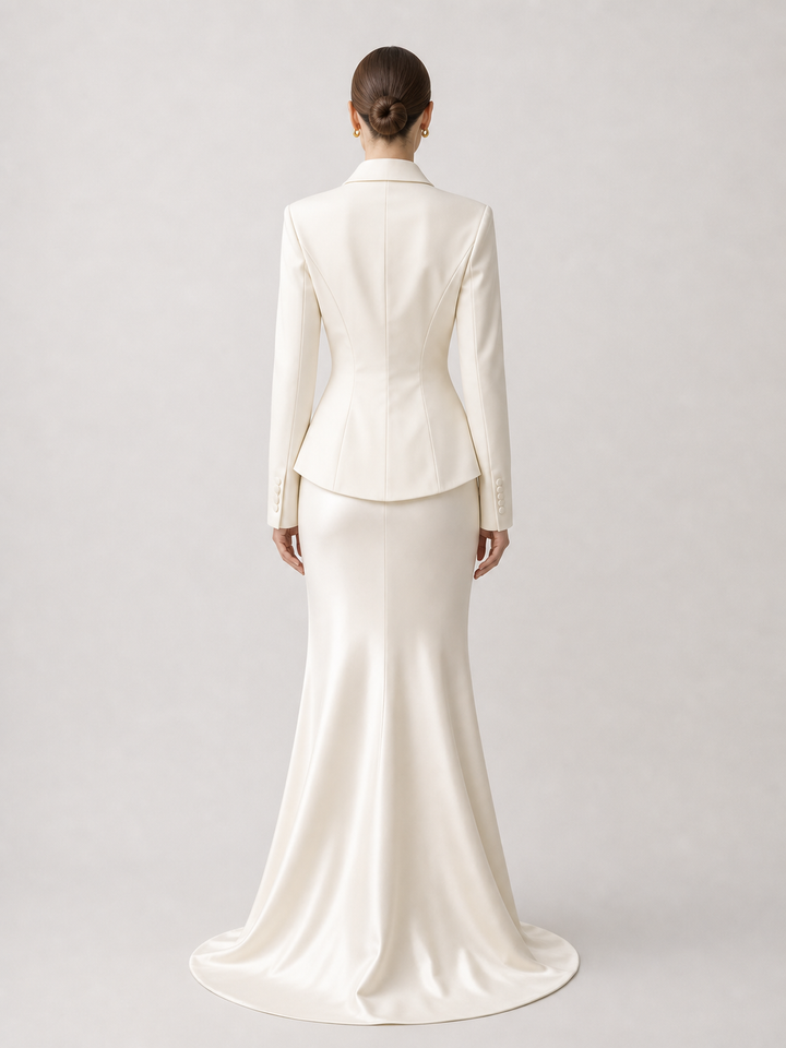 Arielle Soft-Ivory Peplum Flare Suit Set – back view