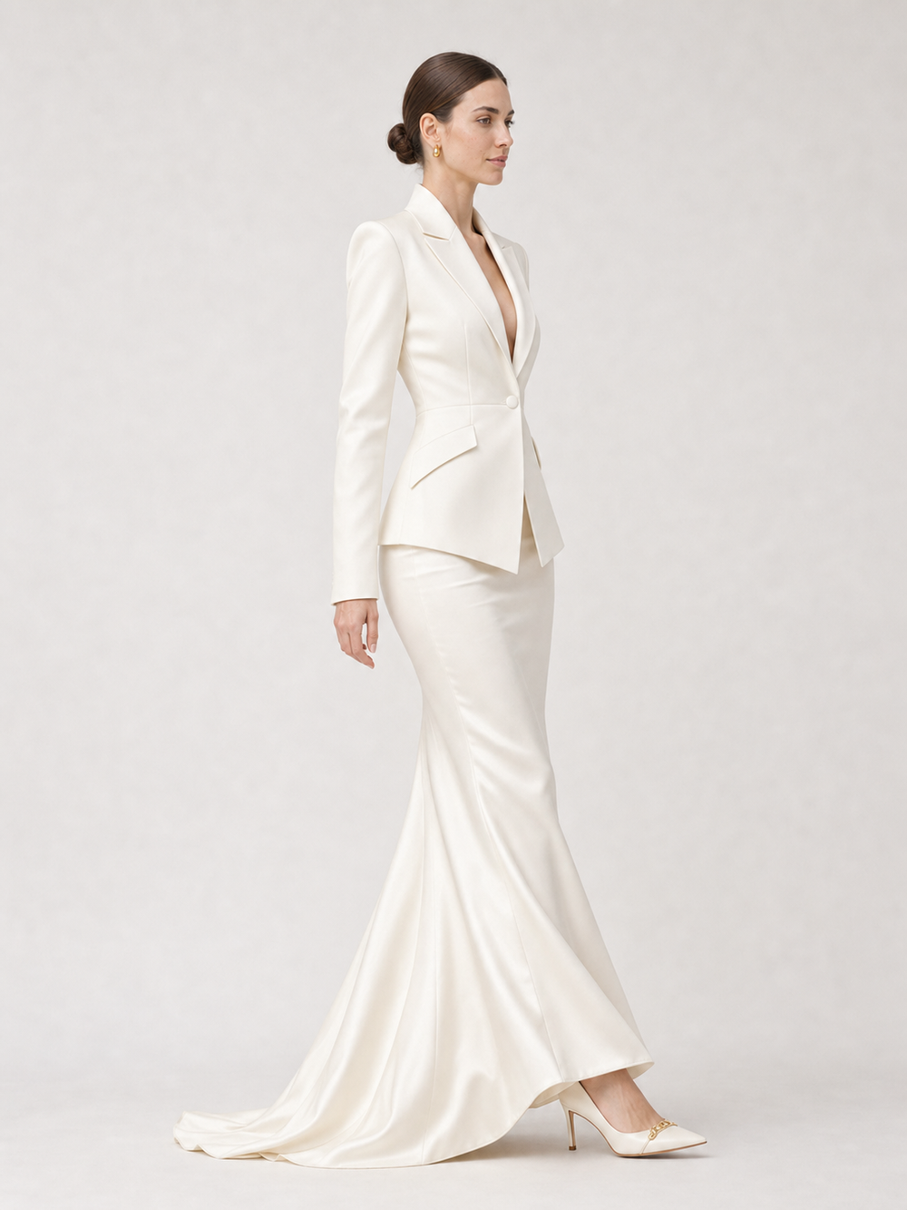Arielle Soft-Ivory Peplum Flare Suit Set – side view