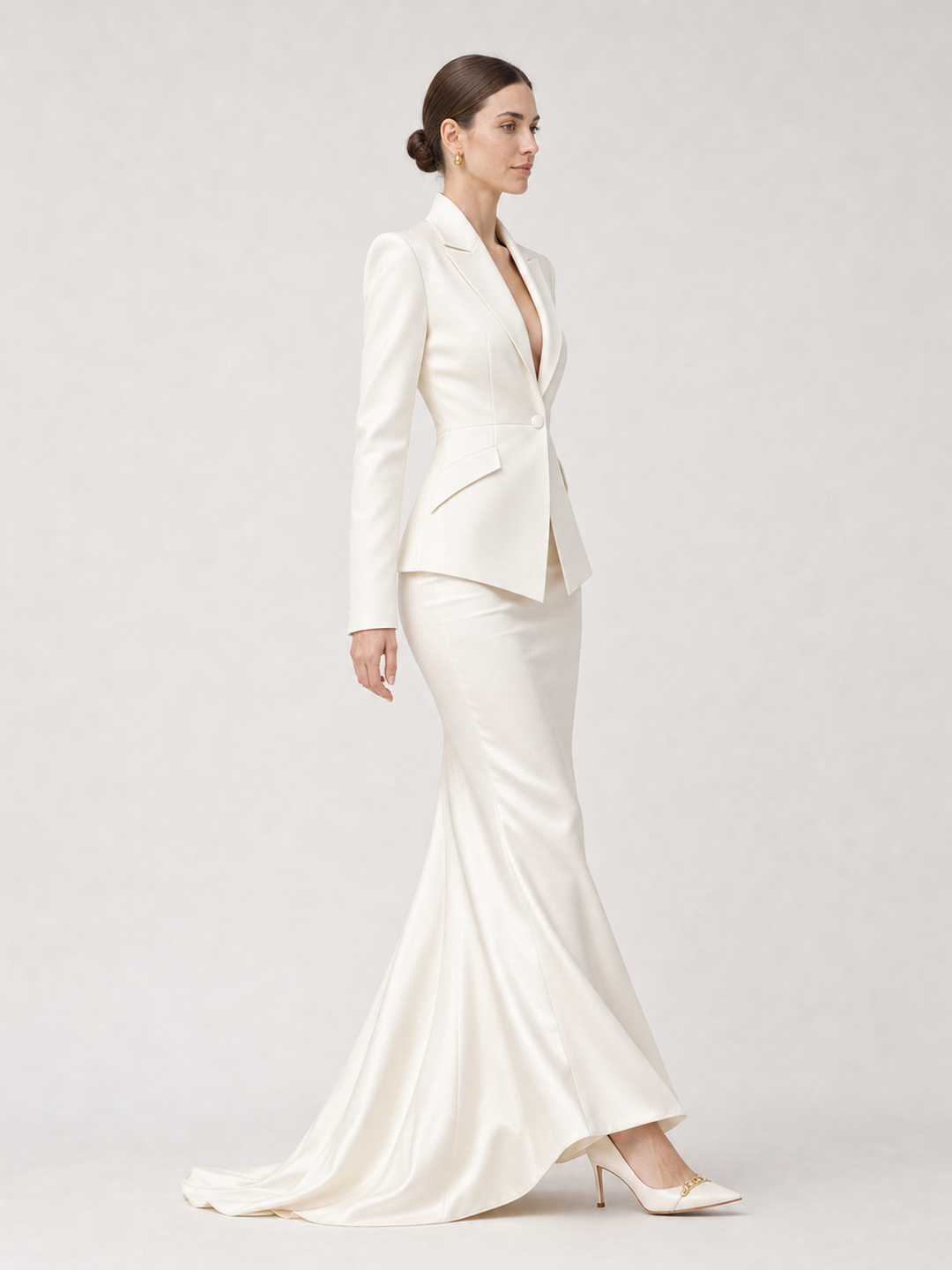 Arielle Soft-Ivory Peplum Flare Suit Set – side view