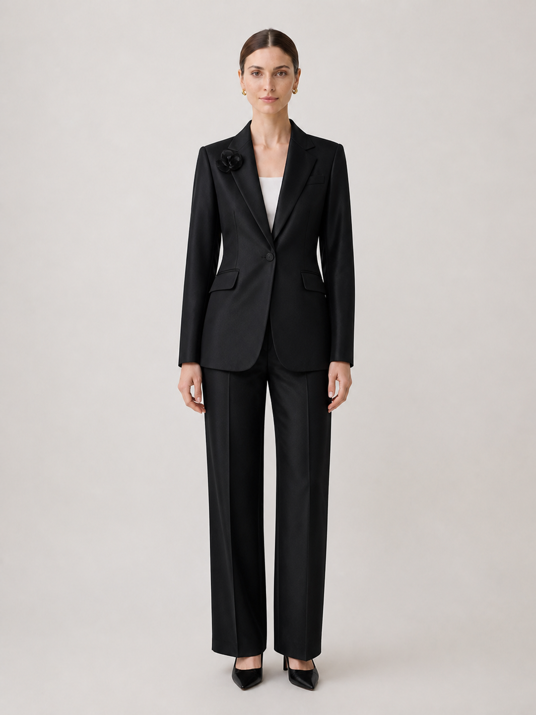 Margot Classic Black Tailored Trouser Suit Set – front view
