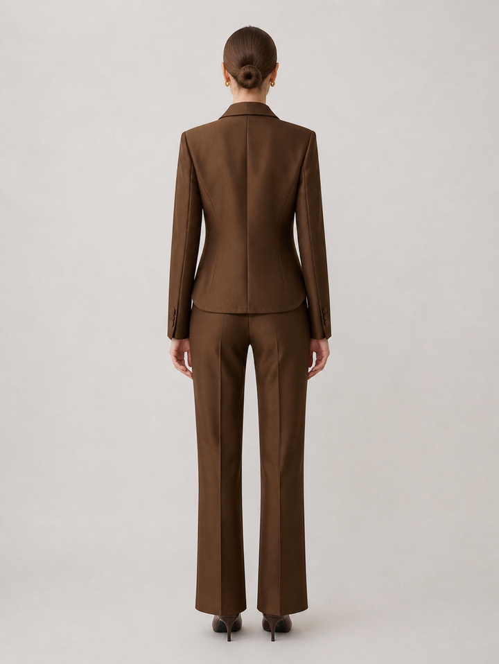 Colette Chocolate Double-Breasted Suit Set – back view