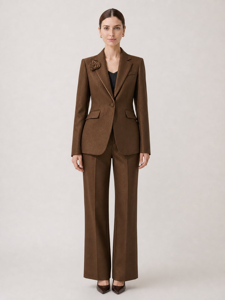 Colette Chocolate Double-Breasted Suit Set – front view