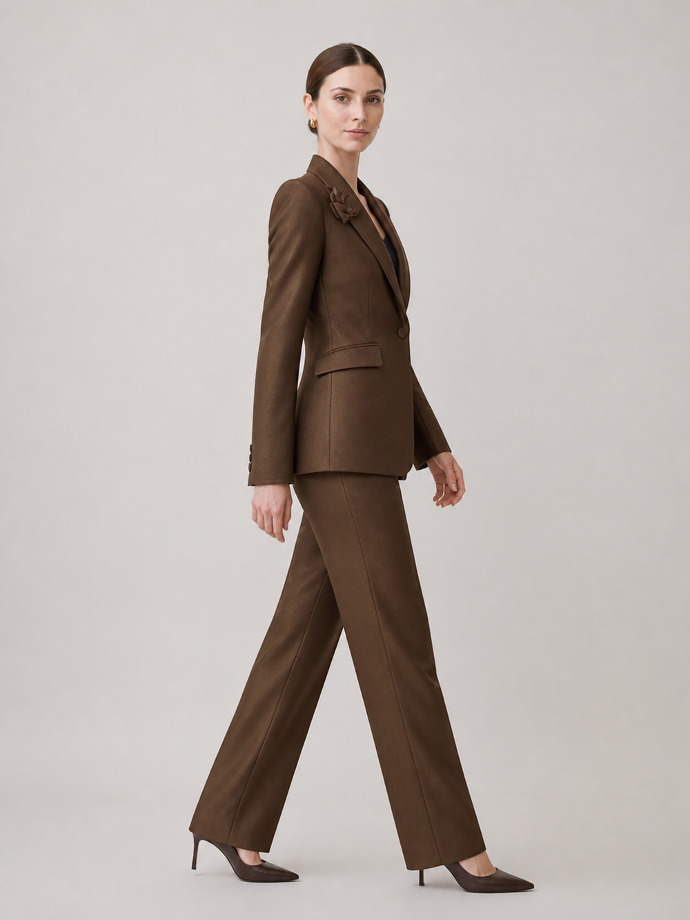Colette Chocolate Double-Breasted Suit Set – side view