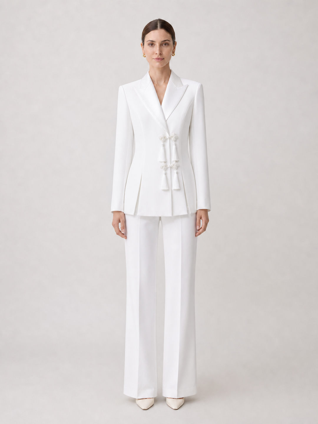 Anais Pure-White Tailored Trouser Suit Set – front view