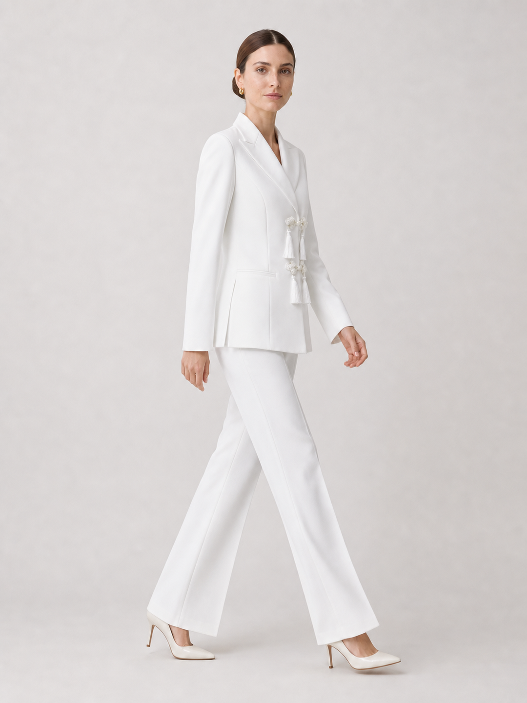 Anais Pure-White Tailored Trouser Suit Set – side view