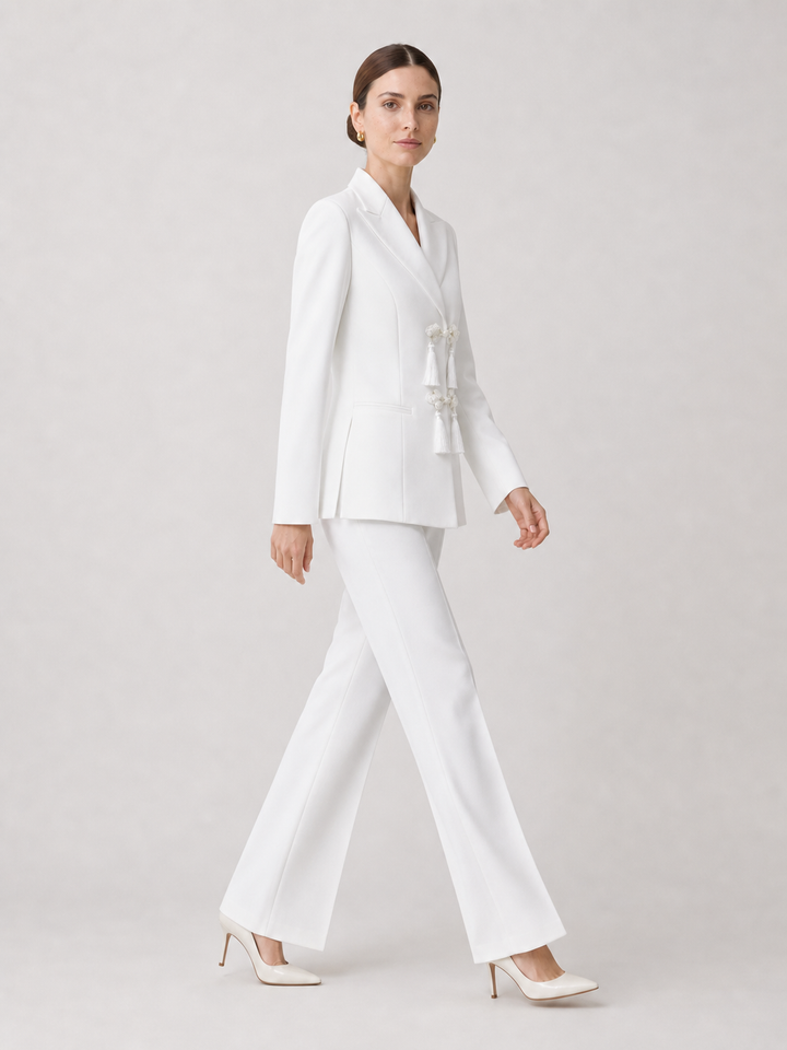 Anais Pure-White Tailored Trouser Suit Set – side view