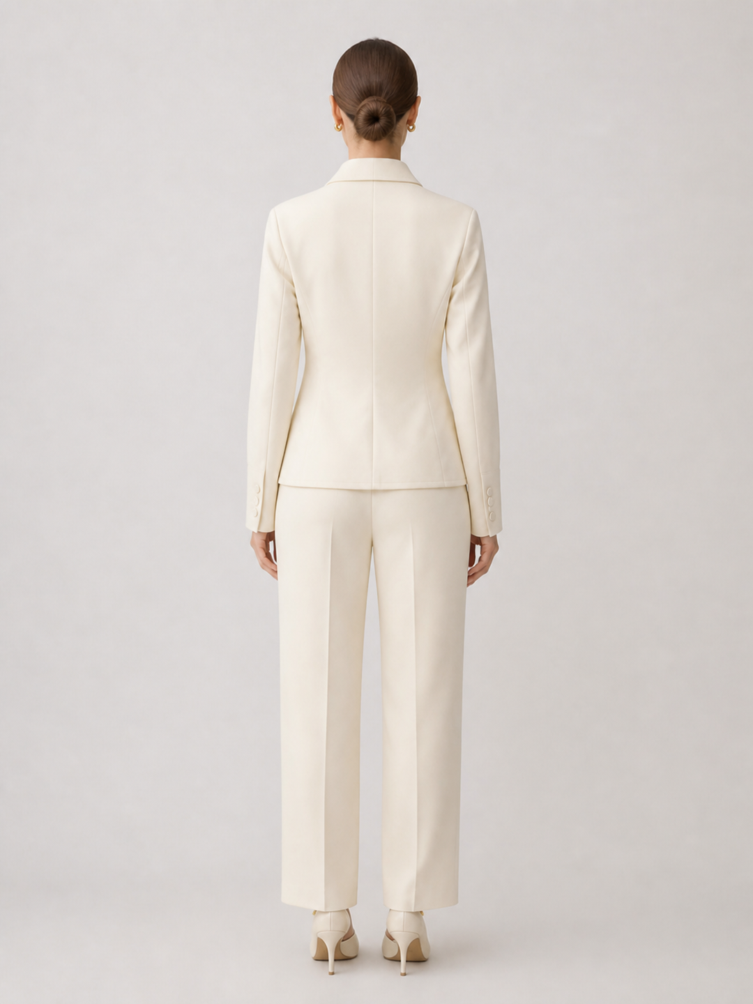 Elise Warm-Ivory Tailored Trouser Suit Set – back view