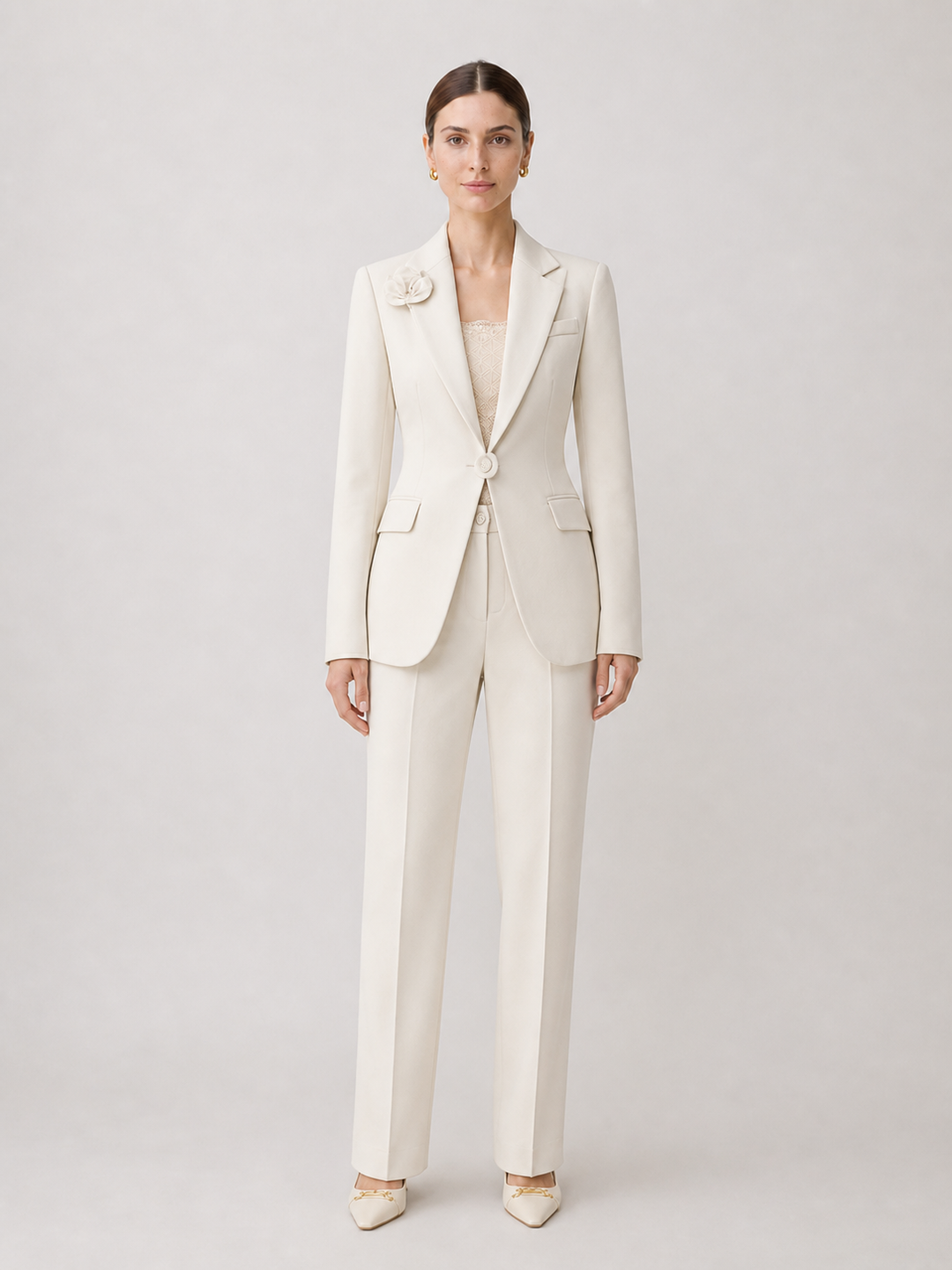 Elise Warm-Ivory Tailored Trouser Suit Set – front view