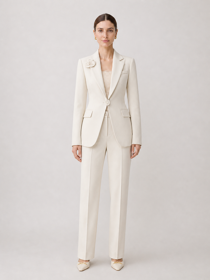 Elise Warm-Ivory Tailored Trouser Suit Set – front view