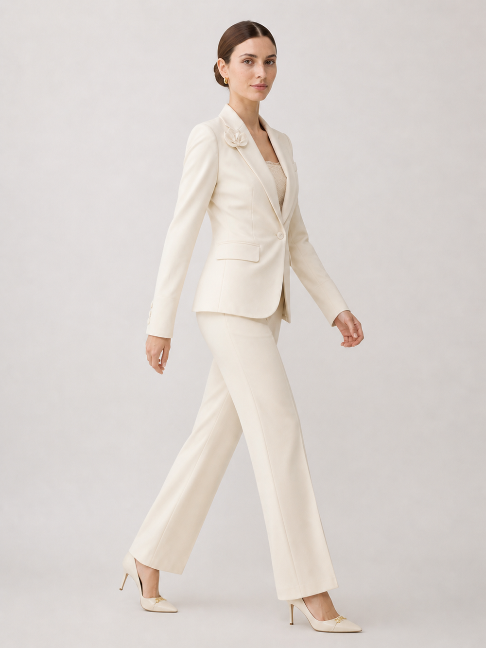 Elise Warm-Ivory Tailored Trouser Suit Set – side view