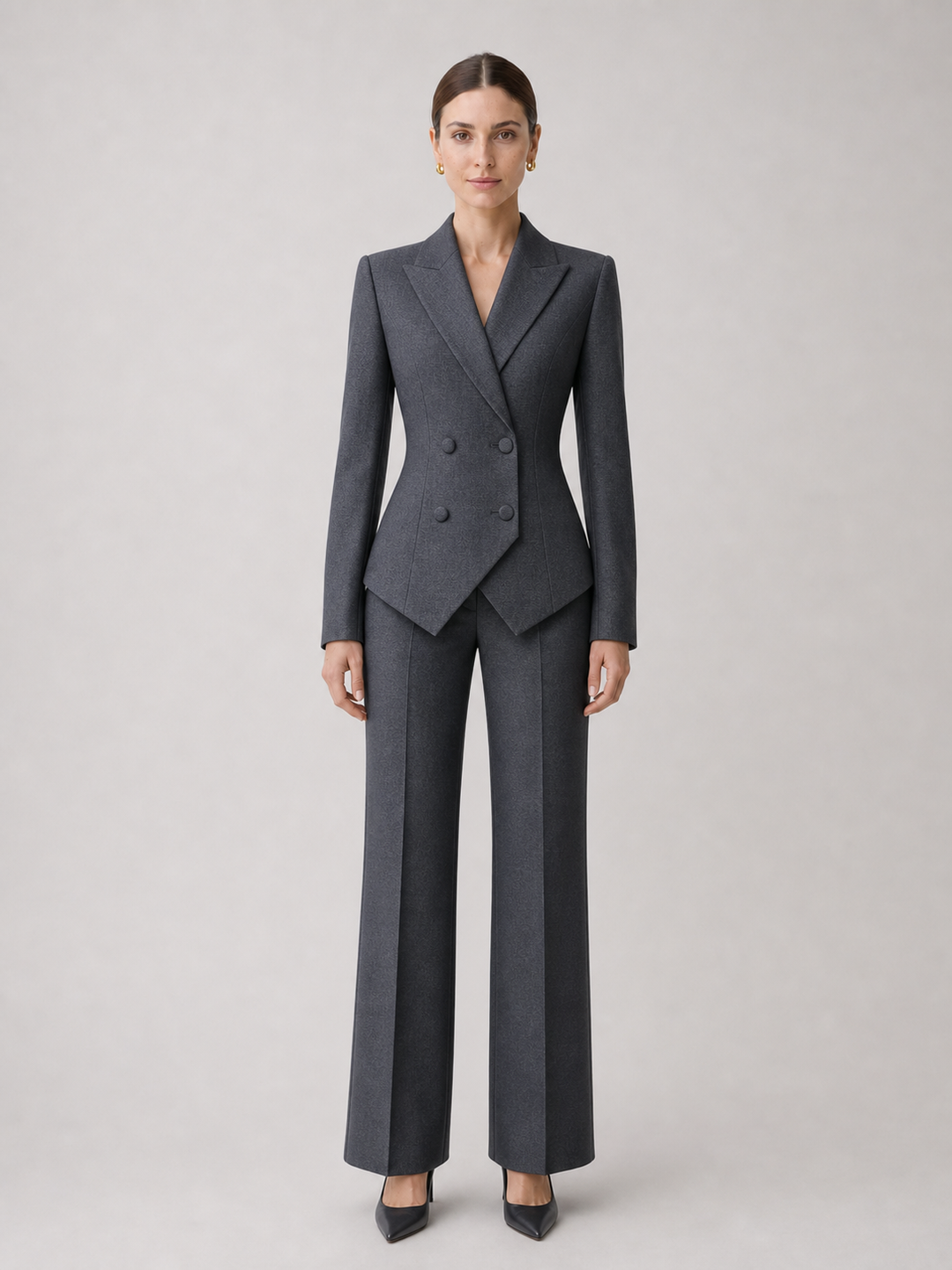 Simone Charcoal Tailored Trouser Suit Set – front view