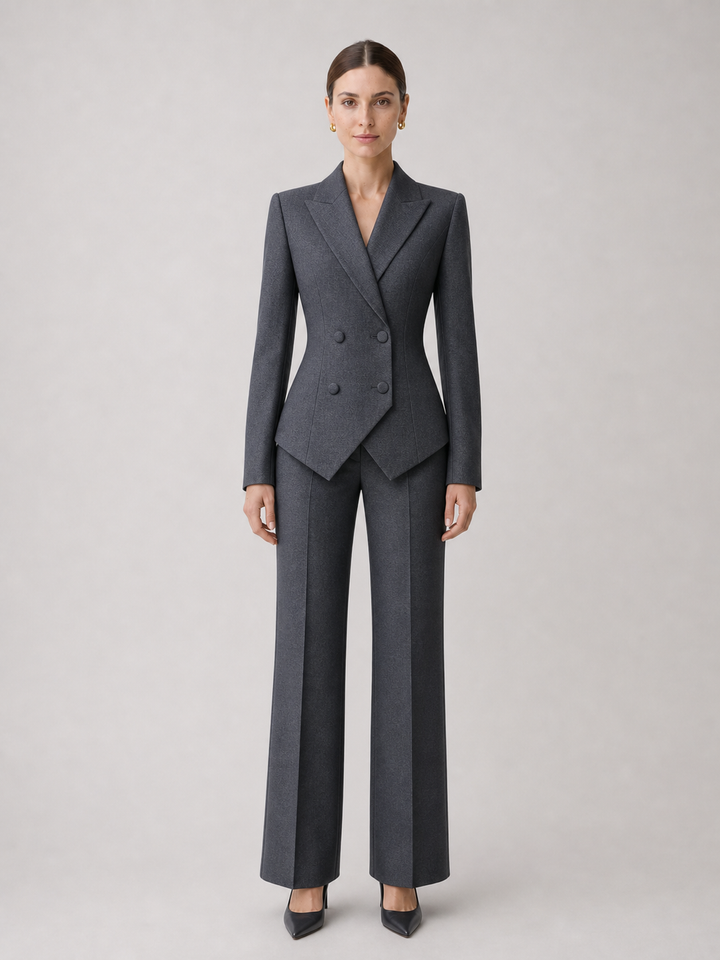 Simone Charcoal Tailored Trouser Suit Set – front view