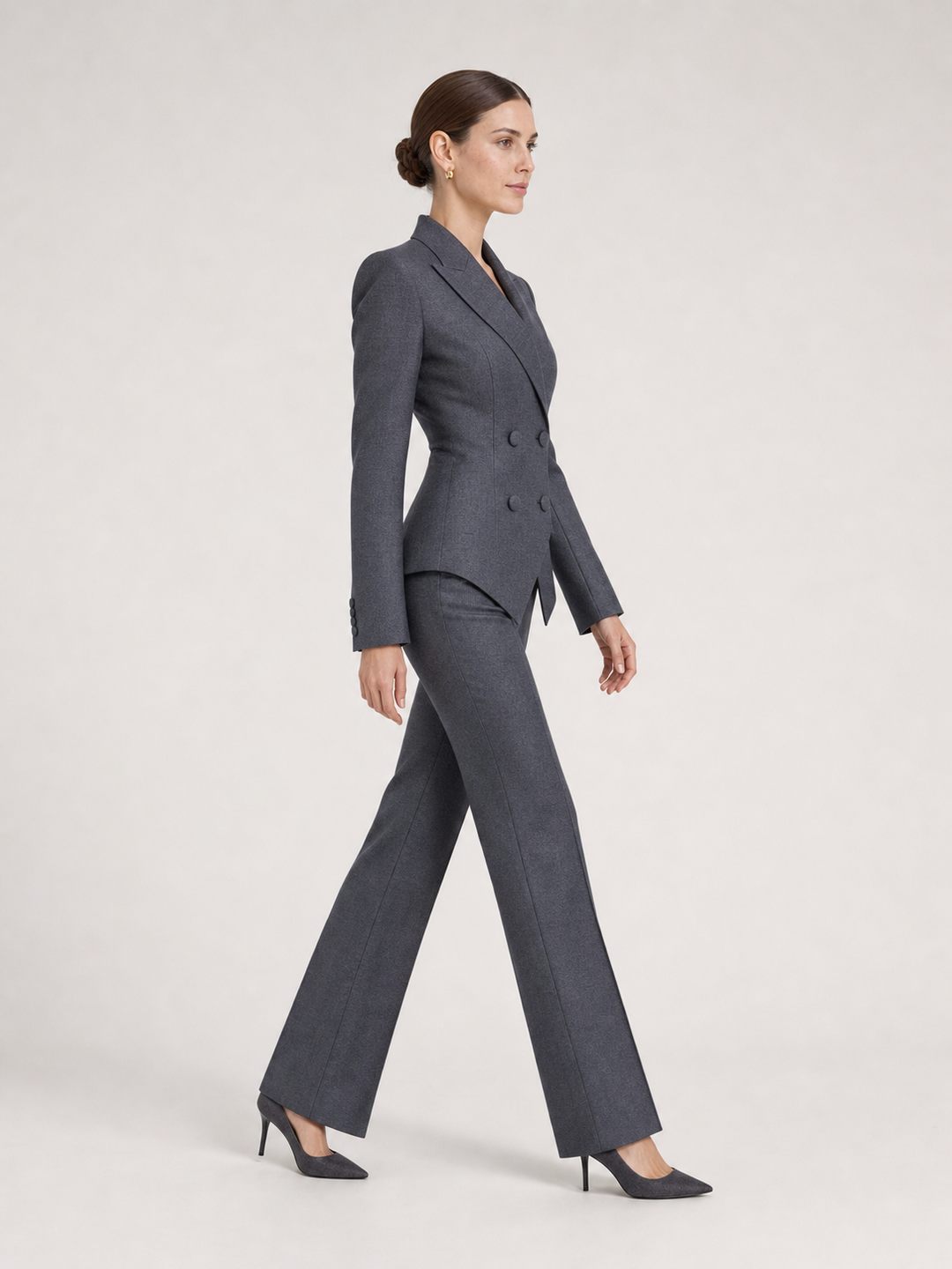 Simone Charcoal Tailored Trouser Suit Set – side view