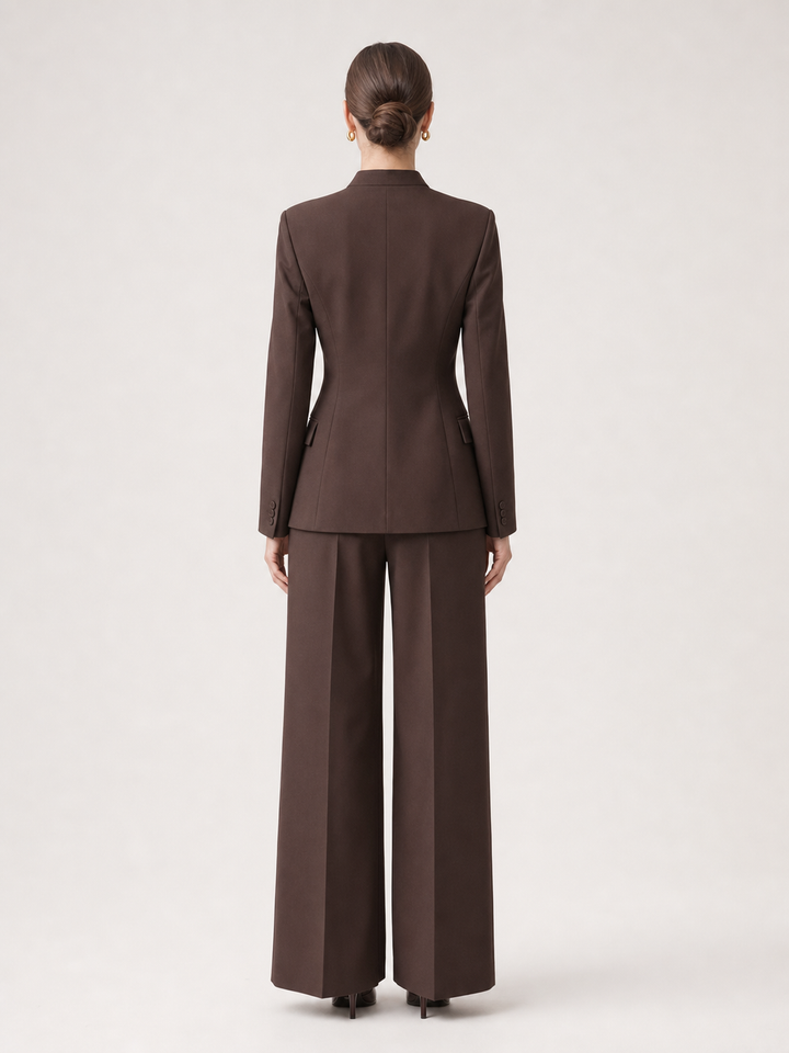 Valerie Espresso-Brown Wide-Leg Suit Set – back view