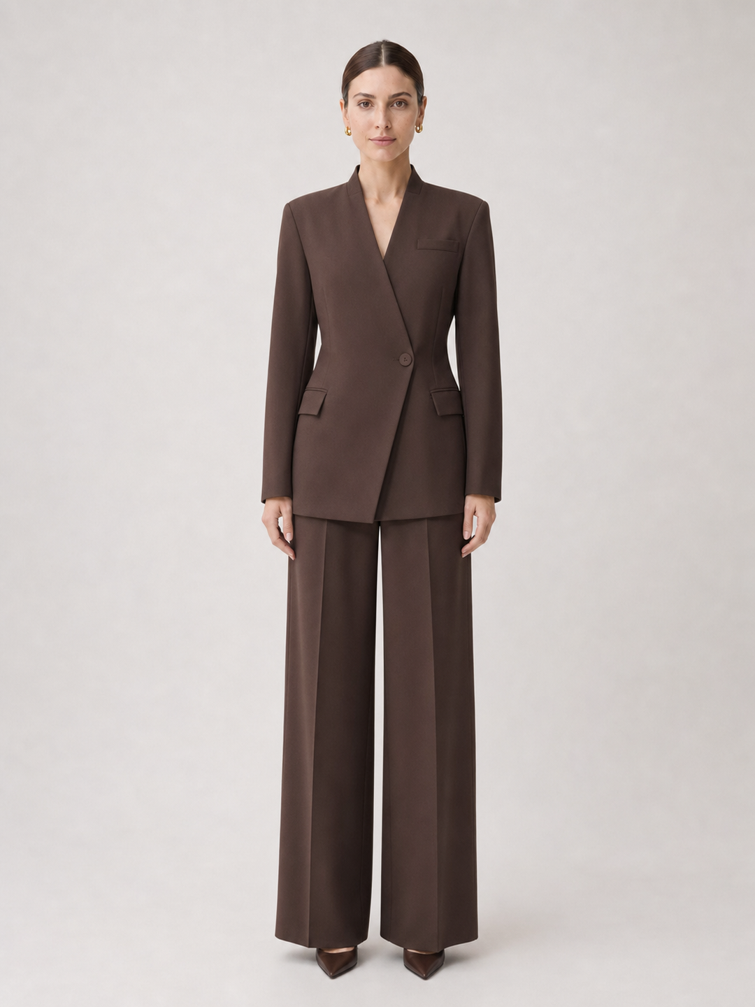 Valerie Espresso-Brown Wide-Leg Suit Set – front view