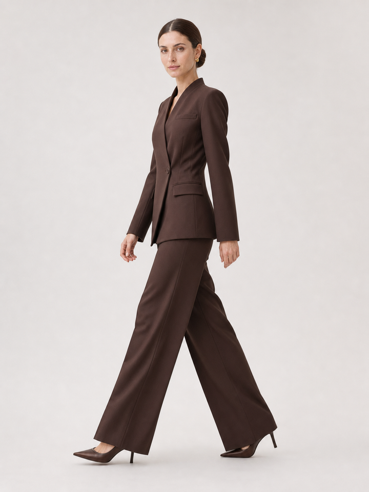 Valerie Espresso-Brown Wide-Leg Suit Set – side view