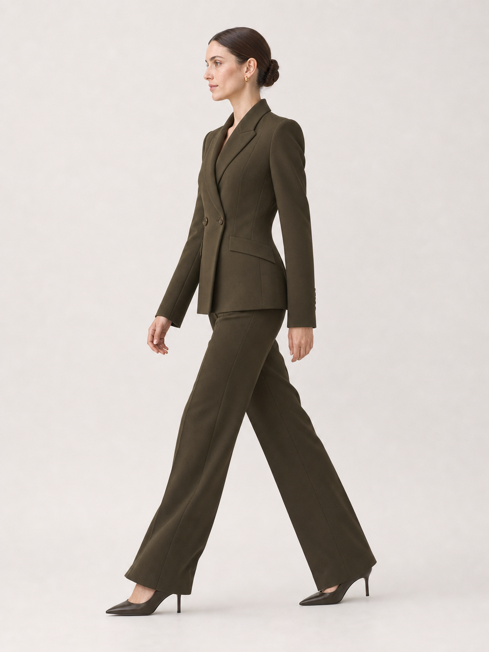 Celina Olive-Green Wide-Leg Suit Set – side view