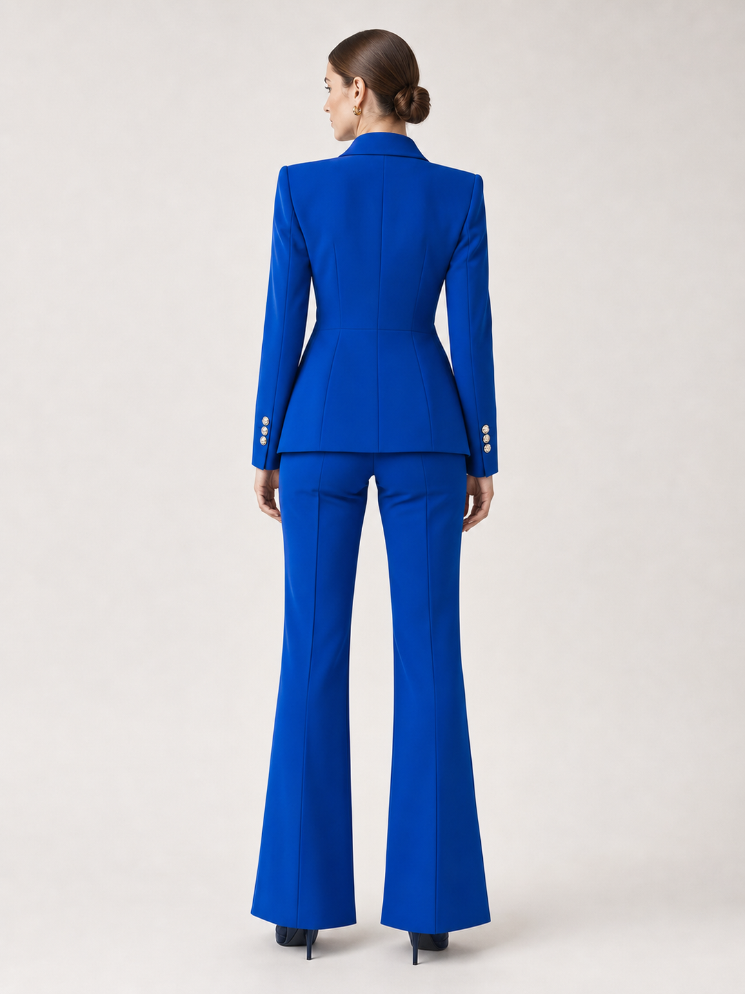 Juliette Cobalt Double-Breasted Flare Suit Set – back view