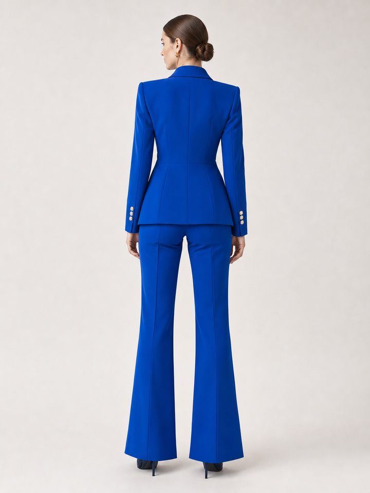 Juliette Cobalt Double-Breasted Flare Suit Set – back view