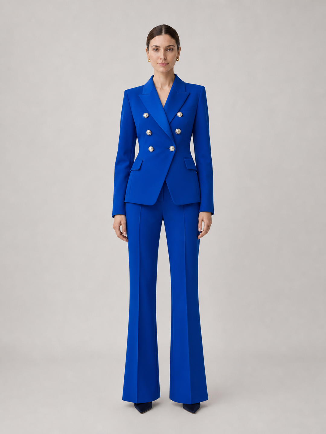 Juliette Cobalt Double-Breasted Flare Suit Set – front view
