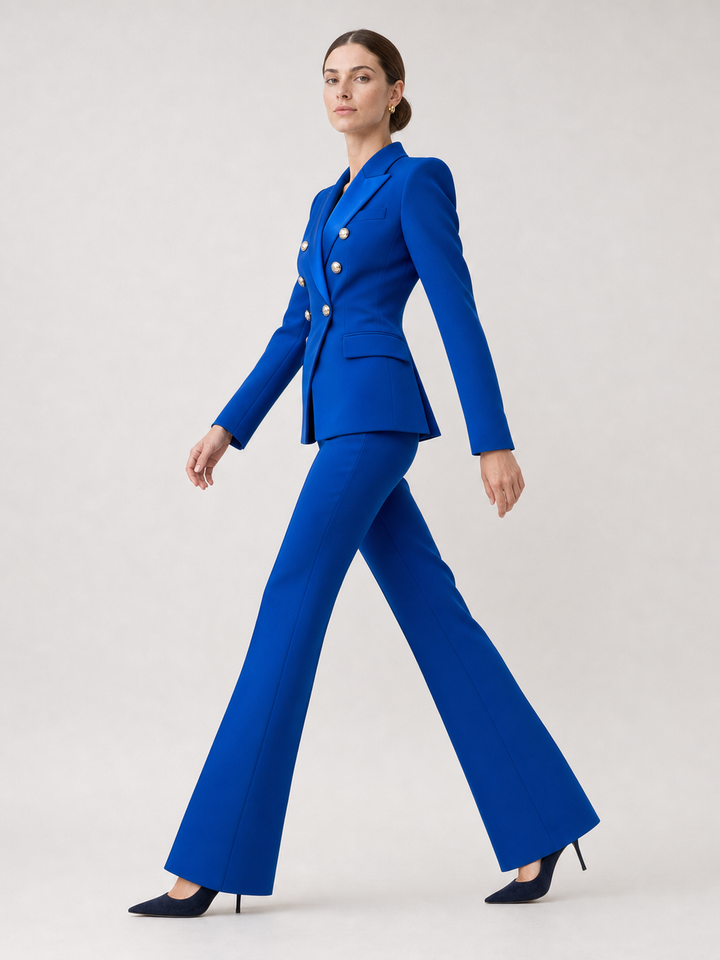 Juliette Cobalt Double-Breasted Flare Suit Set – side view