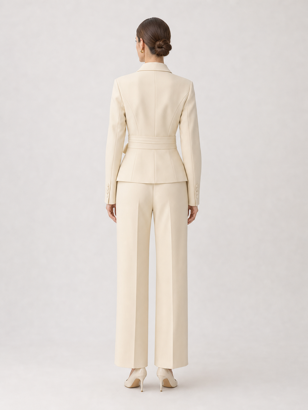 Amandine Cream Relaxed Tailored Suit Set – back view