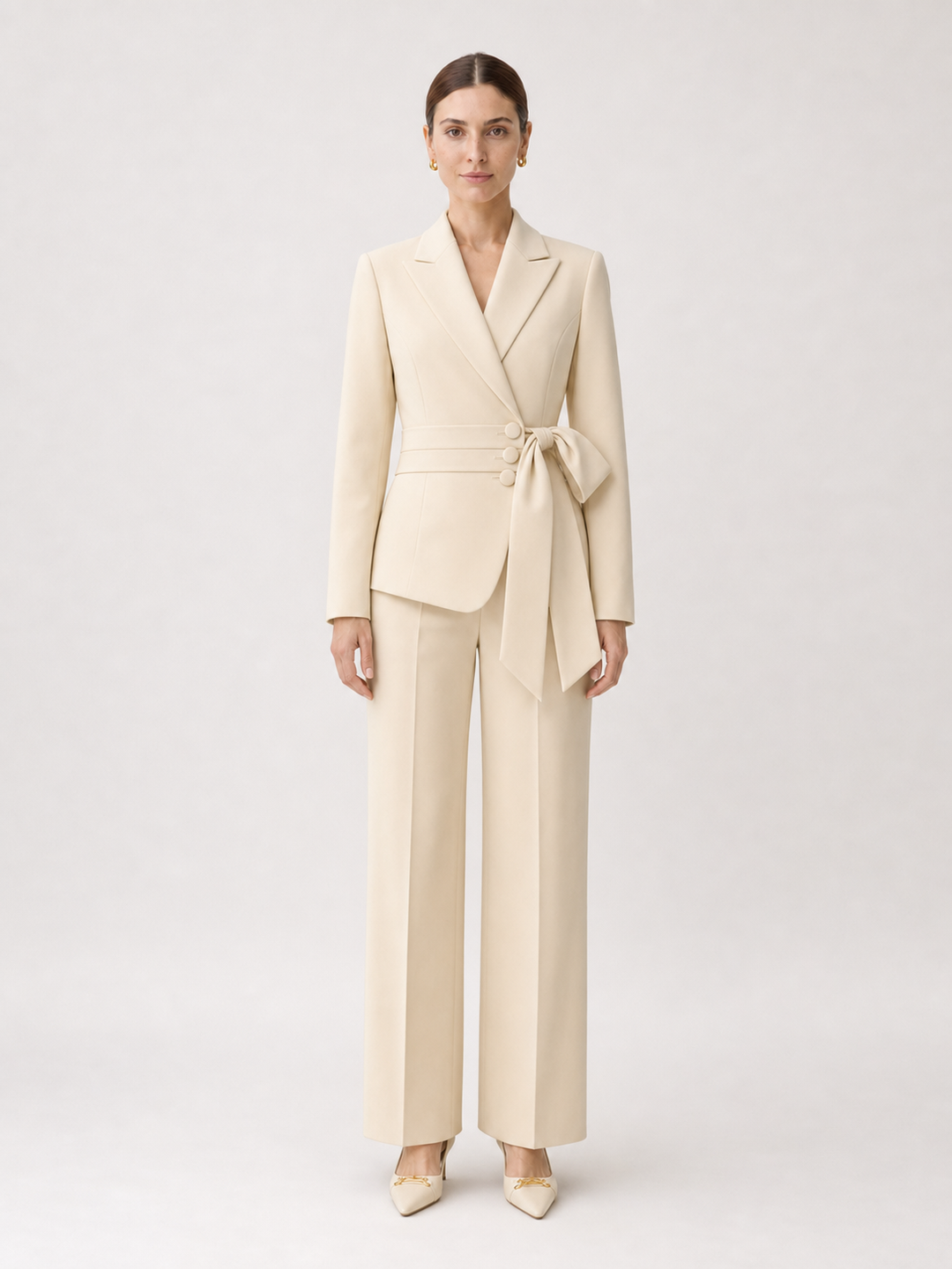 Amandine Cream Relaxed Tailored Suit Set – front view