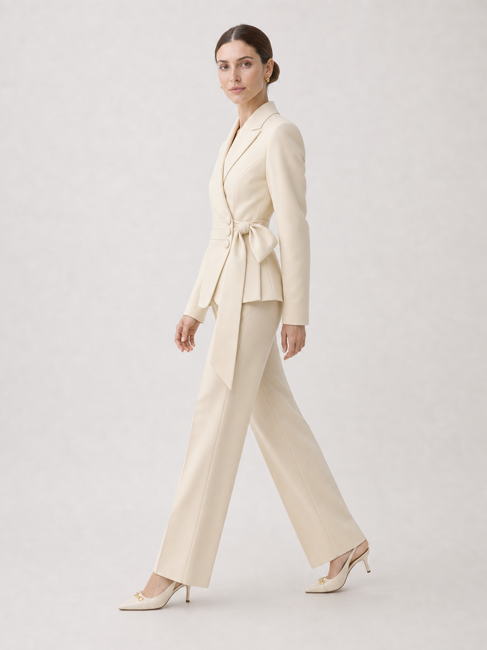 Amandine Cream Relaxed Tailored Suit Set – side view