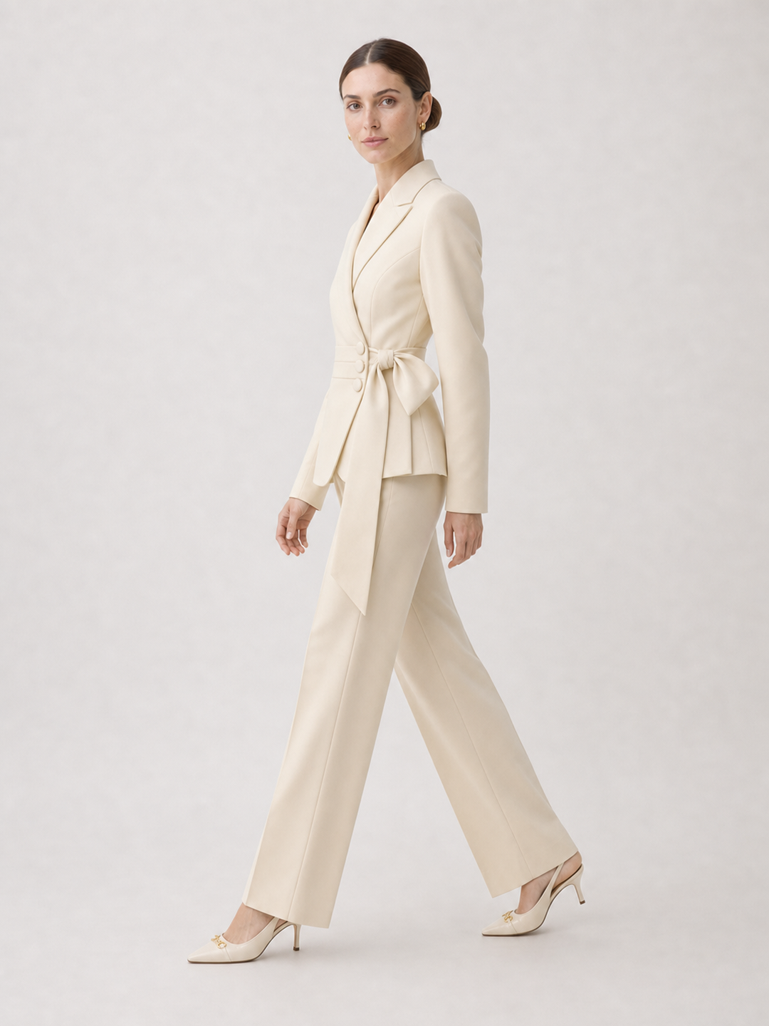 Amandine Cream Relaxed Tailored Suit Set – side view