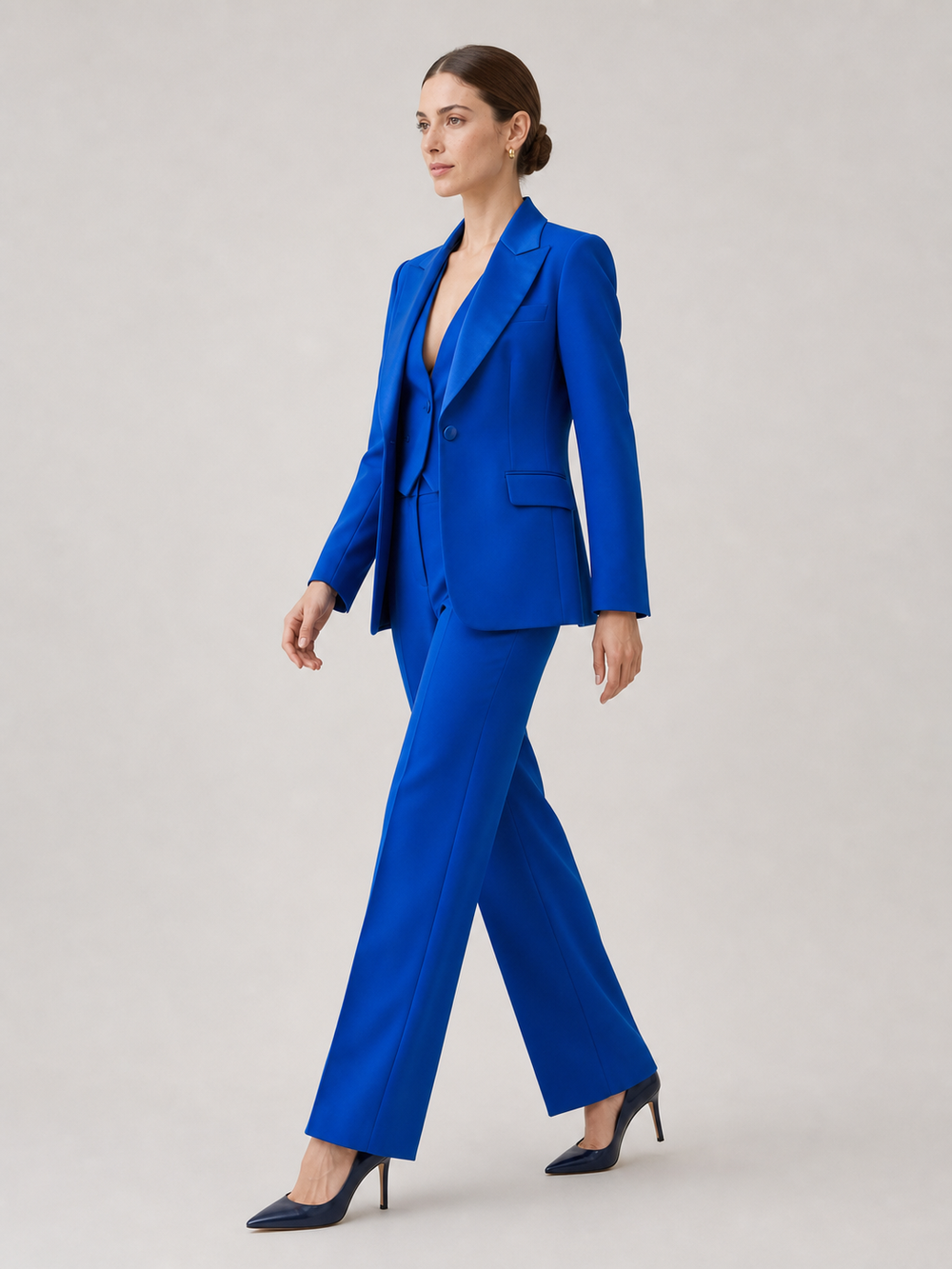 Genevieve Royal-Blue Three-Piece Suit Set – side view
