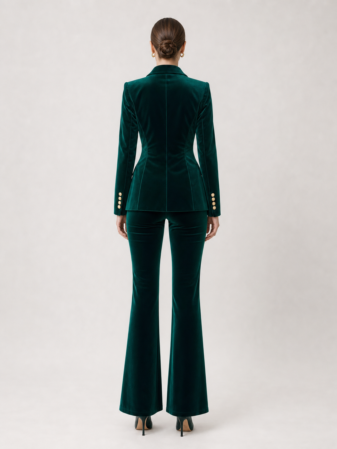 Florence Emerald Velvet-Look Belted Suit Set – back view
