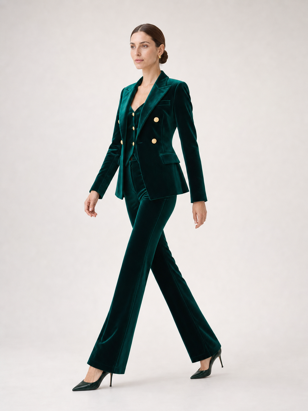 Florence Emerald Velvet-Look Belted Suit Set – side view