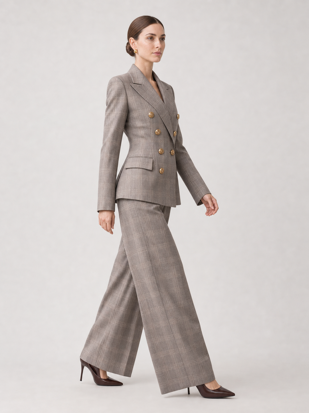 Vivienne Gray-Plaid Wide-Leg Suit Set – side view