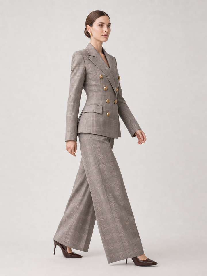 Vivienne Gray-Plaid Wide-Leg Suit Set – side view